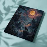 Fertige Leinwand Heulen unter dem Vollmond auf Stoff