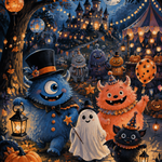 Malen nach Zahlen Karneval der freundlichen Monster – Halloween-Motiv