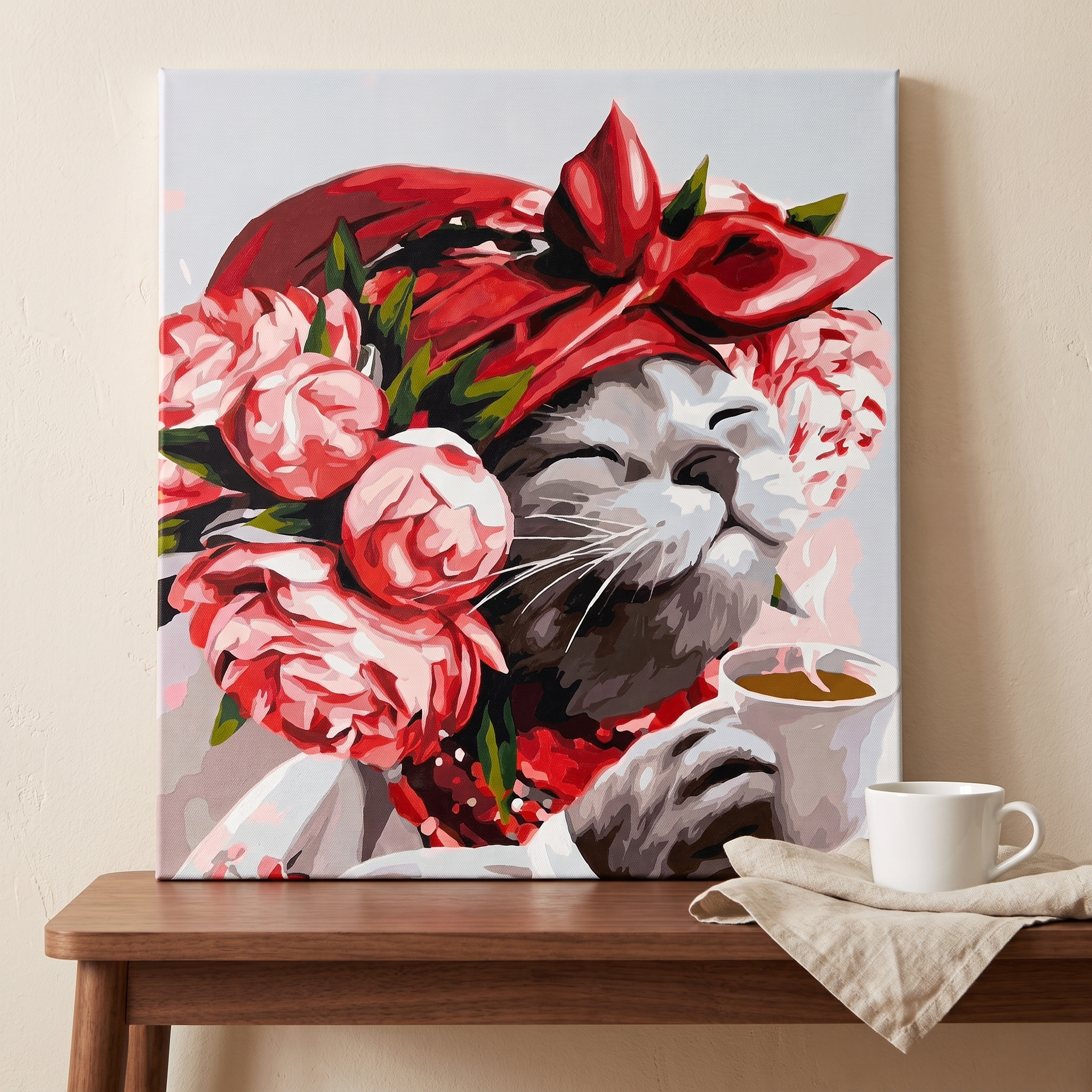 Katzenartiger Kaffee als Leinwand in einer ruhigen Kaffeeecke