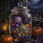 Malen nach Zahlen Kleine Monster im Bonbonglas – Halloween-Motiv