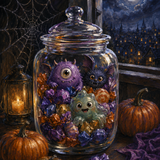 Malen nach Zahlen Kleine Monster im Bonbonglas – Halloween-Motiv