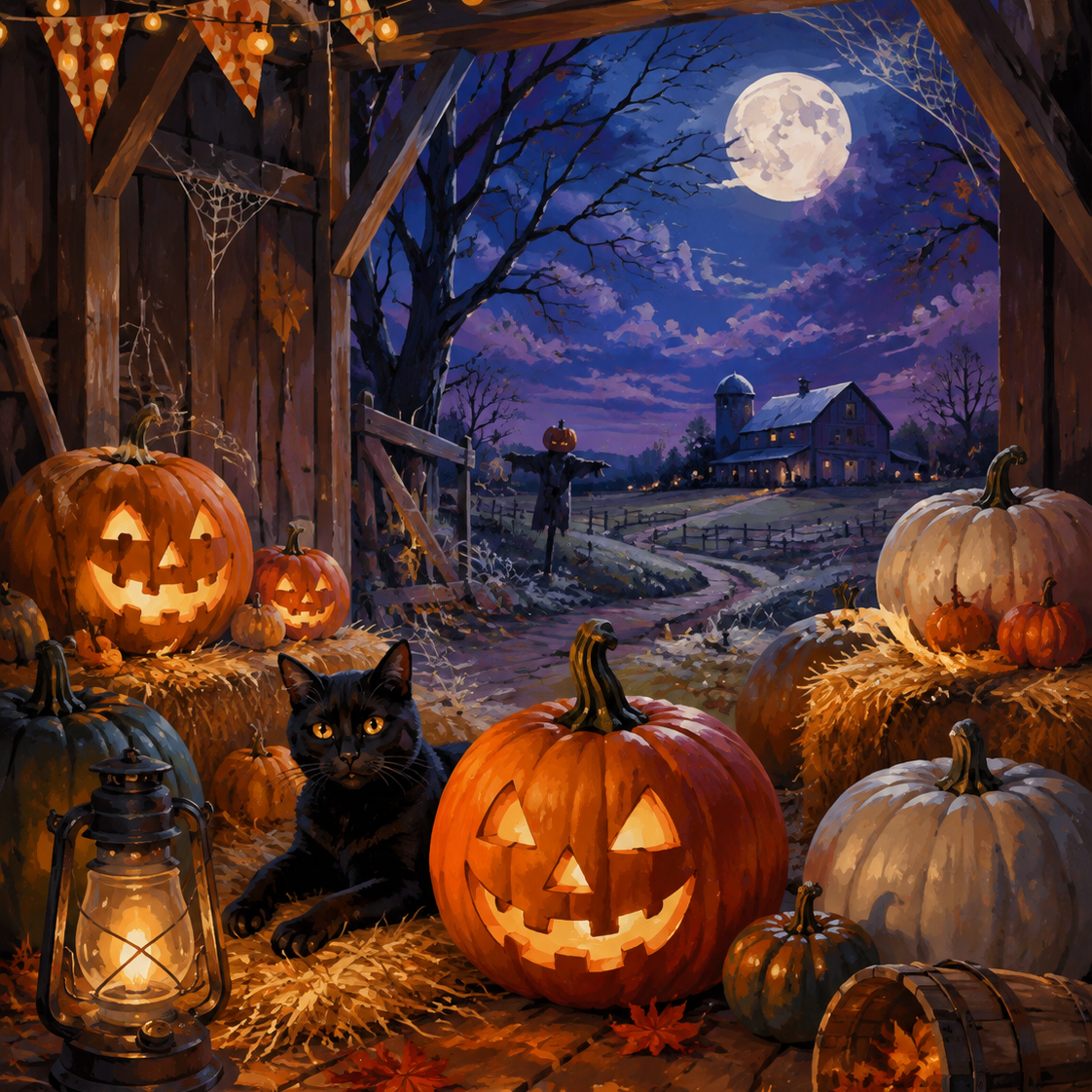 Malen nach Zahlen Kürbischaos in der Scheune – Halloween-Motiv