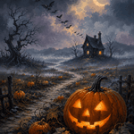 Malen nach Zahlen Kürbisnacht im Nebelmoor – Halloween-Motiv