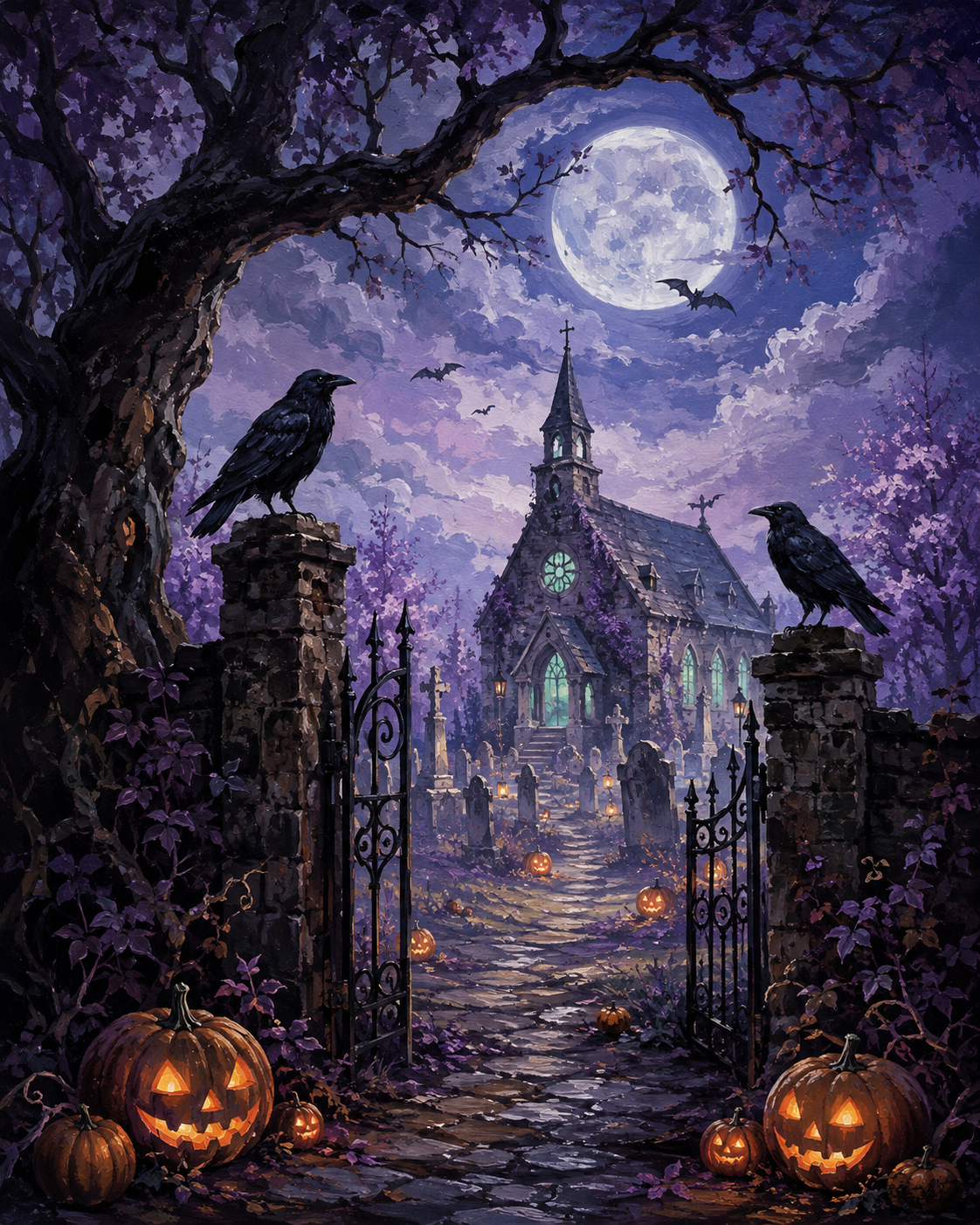 Malen nach Zahlen Mitternacht am Kirchhof – Halloween-Motiv