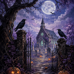 Malen nach Zahlen Mitternacht am Kirchhof – Halloween-Motiv