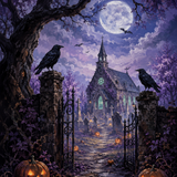 Malen nach Zahlen Mitternacht am Kirchhof – Halloween-Motiv