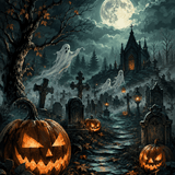 Malen nach Zahlen Mitternacht auf dem Geisterfriedhof – Halloween-Motiv