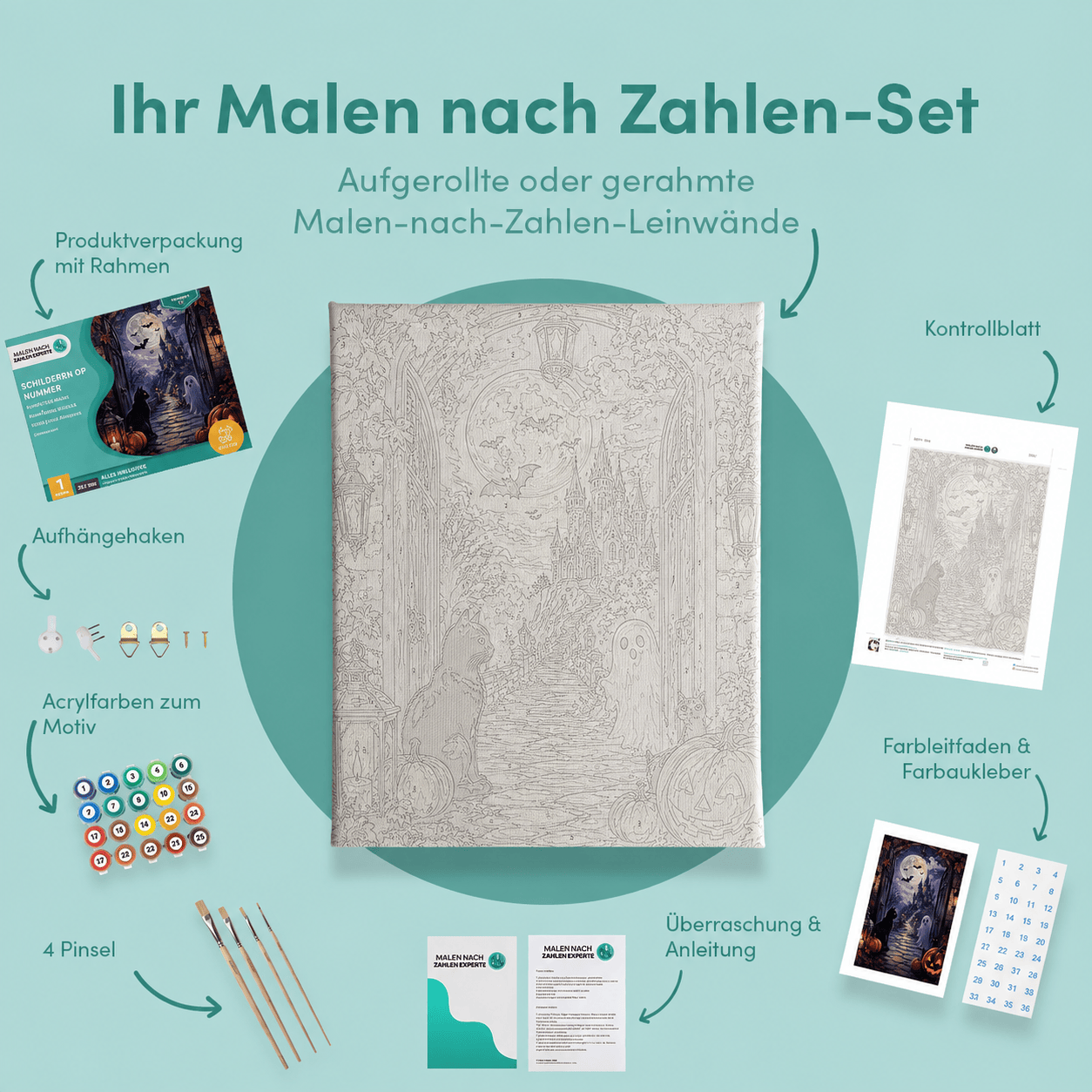 Inhalt des Malen-nach-Zahlen-Sets Mondfest der Schatten
