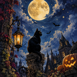 Malen nach Zahlen Mondkatze zwischen Sternen – Halloween-Motiv