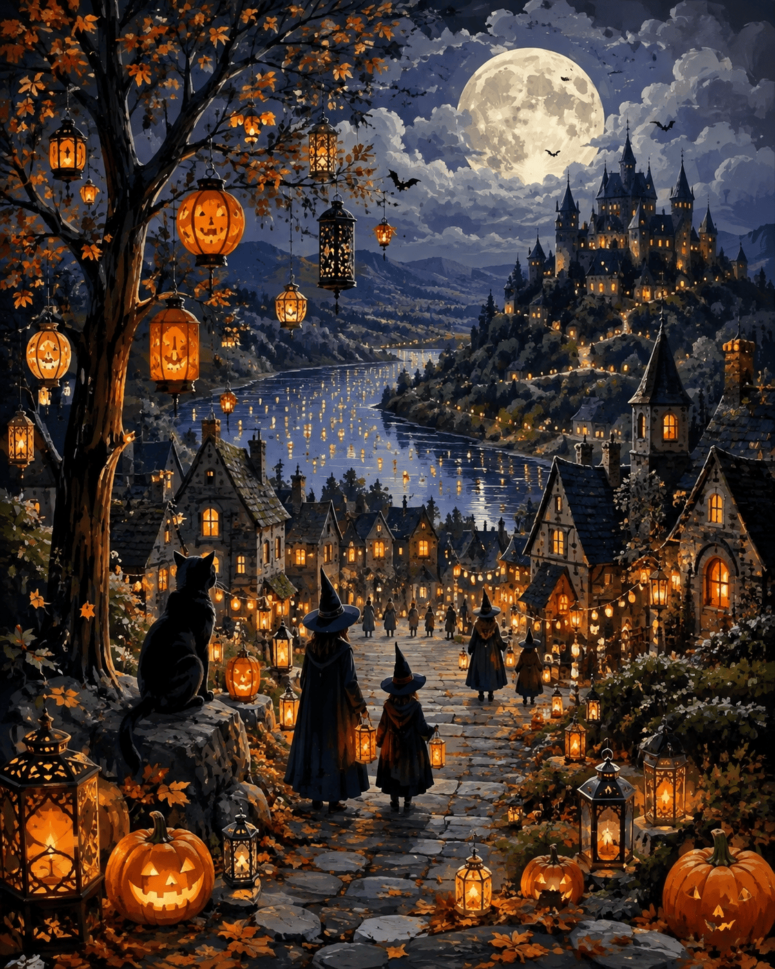 Malen nach Zahlen Nacht der hundert Laternen – Halloween-Motiv