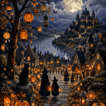 Malen nach Zahlen Nacht der hundert Laternen – Halloween-Motiv