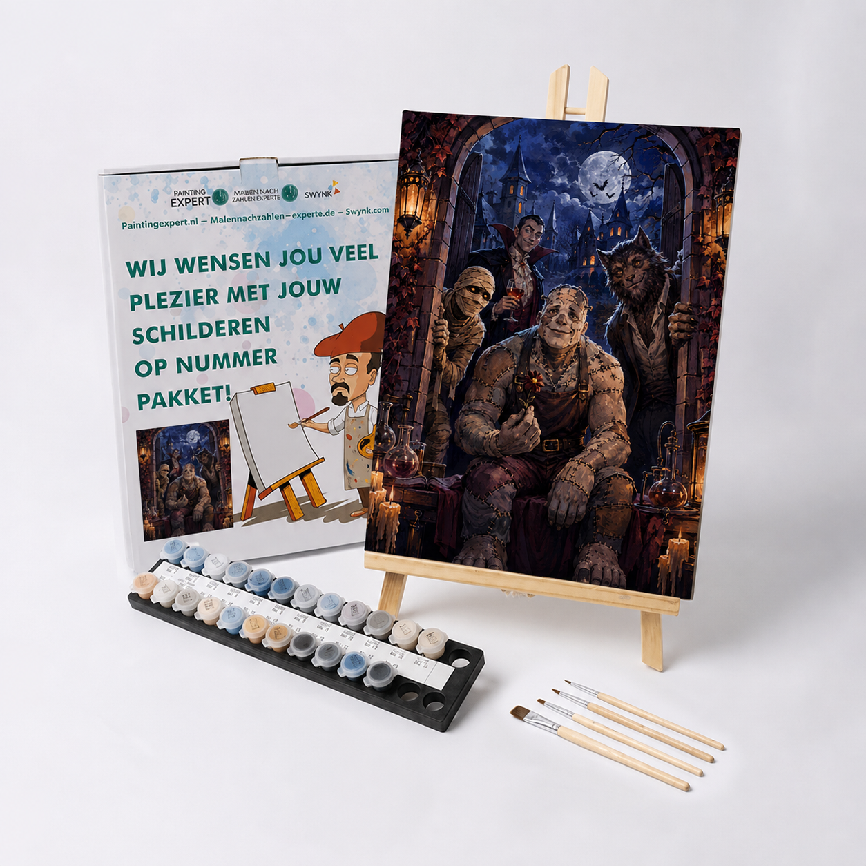 Malen nach Zahlen Nacht der klassischen Monster mit Farben und Pinseln