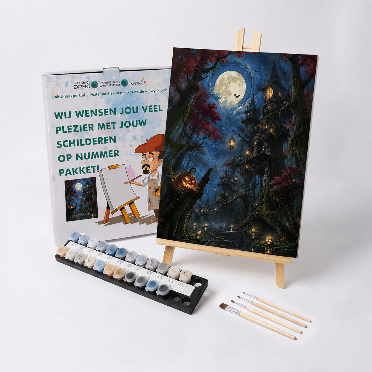 Malen nach Zahlen Neonlicht im Sumpfwald mit Farben und Pinseln