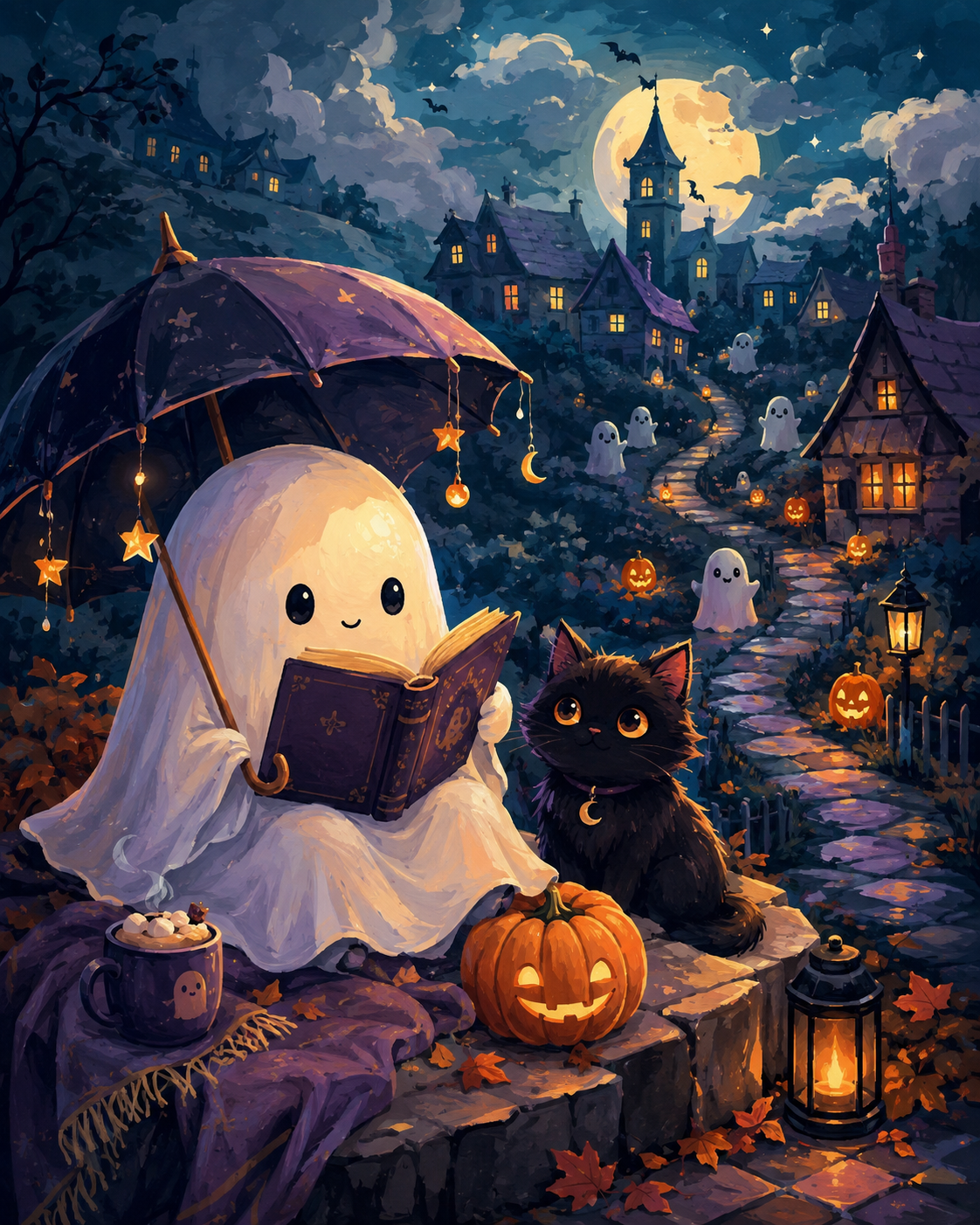 Malen nach Zahlen Niedliche Spuknacht – Halloween-Motiv