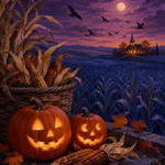 Malen nach Zahlen Oktoberdämmerung über dem Kornfeld – Halloween-Motiv