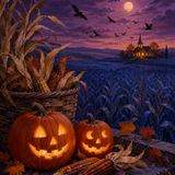 Malen nach Zahlen Oktoberdämmerung über dem Kornfeld – Halloween-Motiv