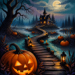 Malen nach Zahlen Pfad durch das Kürbismoor – Halloween-Motiv
