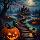 Malen nach Zahlen Pfad durch das Kürbismoor – Halloween-Motiv