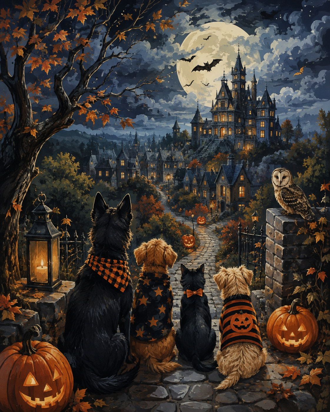 Malen nach Zahlen Pfoten in der Geisternacht – Halloween-Motiv