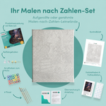 Inhalt des Malen-nach-Zahlen-Sets Rabe, Bücher und alter Schädel