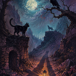 Malen nach Zahlen Schatten von Katze, Rabe und Wolf – Halloween-Motiv