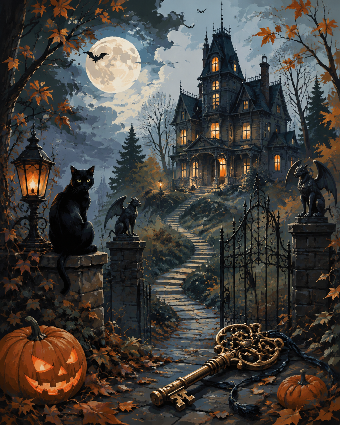 Malen nach Zahlen Schlüssel zum Geisterhaus – Halloween-Motiv