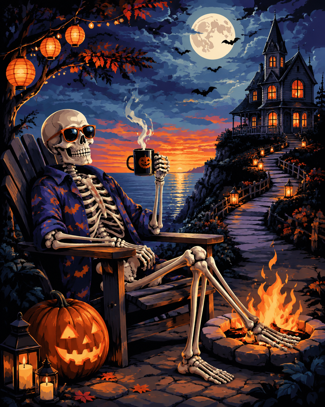 Malen nach Zahlen Skelett mit Sonnenbrille – Halloween-Motiv