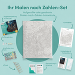Inhalt des Malen-nach-Zahlen-Sets Skelett zwischen wilden Blüten