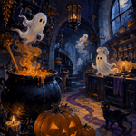 Malen nach Zahlen Spuk in der Mitternachtsküche – Halloween-Motiv