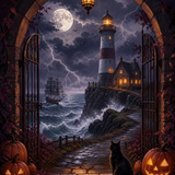 Malen nach Zahlen Sturm am Geisterleuchtturm – Halloween-Motiv