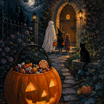Malen nach Zahlen Süßes oder Saures an der alten Tür – Halloween-Motiv