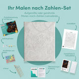 Inhalt des Malen-nach-Zahlen-Sets Tanz der bunten Totenschädel