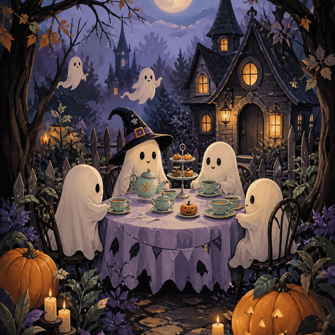 Malen nach Zahlen Teestunde der kleinen Geister – Halloween-Motiv