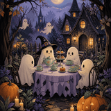Malen nach Zahlen Teestunde der kleinen Geister – Halloween-Motiv