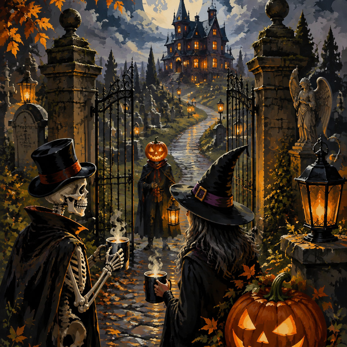 Malen nach Zahlen Treffen am Friedhofstor – Halloween-Motiv