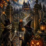 Malen nach Zahlen Treffen am Friedhofstor – Halloween-Motiv