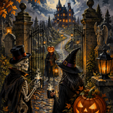 Malen nach Zahlen Treffen am Friedhofstor – Halloween-Motiv