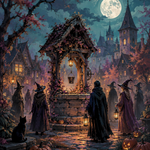 Malen nach Zahlen Versammlung am alten Brunnen – Halloween-Motiv