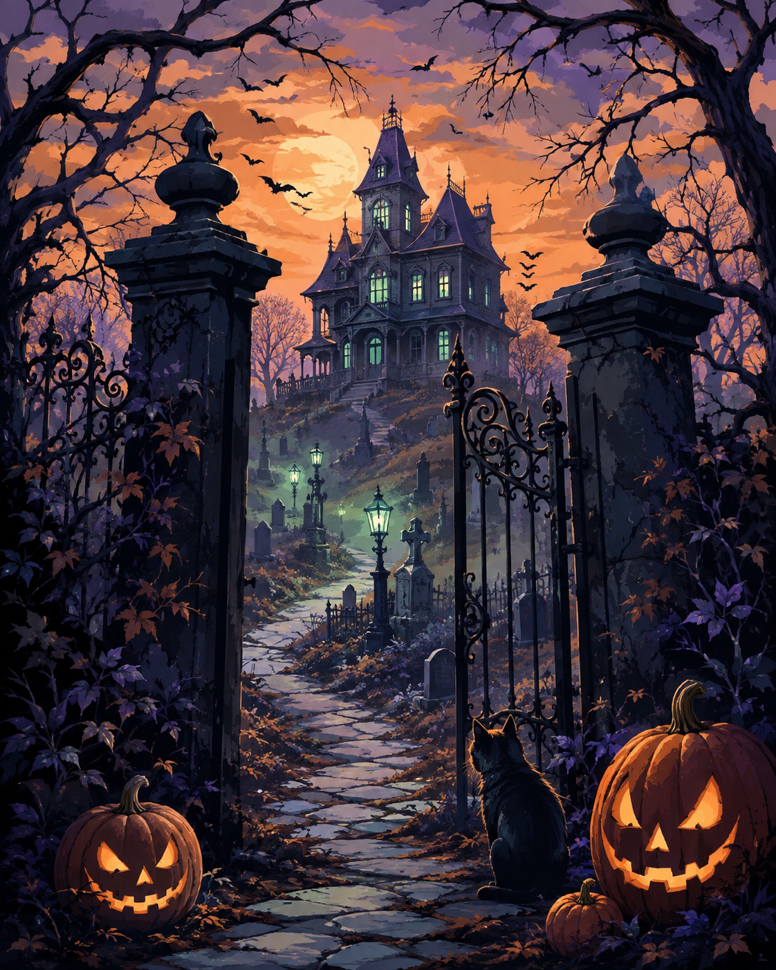 Malen nach Zahlen Wahnsinn hinter dem Friedhofstor – Halloween-Motiv