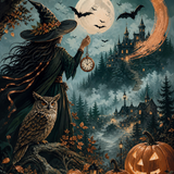Malen nach Zahlen Wenn die Hexenuhr schlägt – Halloween-Motiv