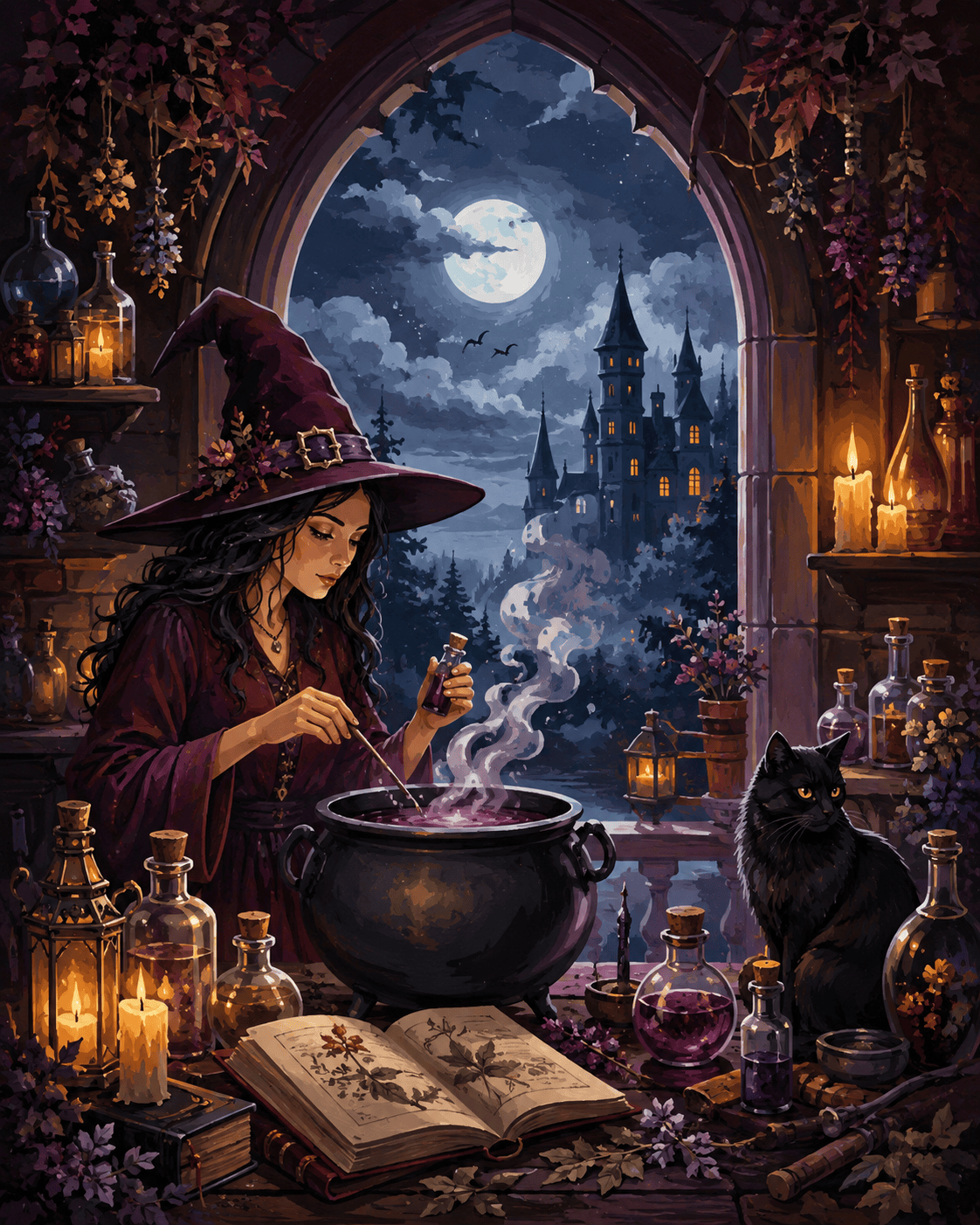 Malen nach Zahlen Zutaten für den Hexenkessel – Halloween-Motiv