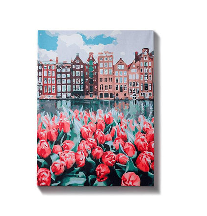 Malen nach Zahlen Stadt mit Blumen