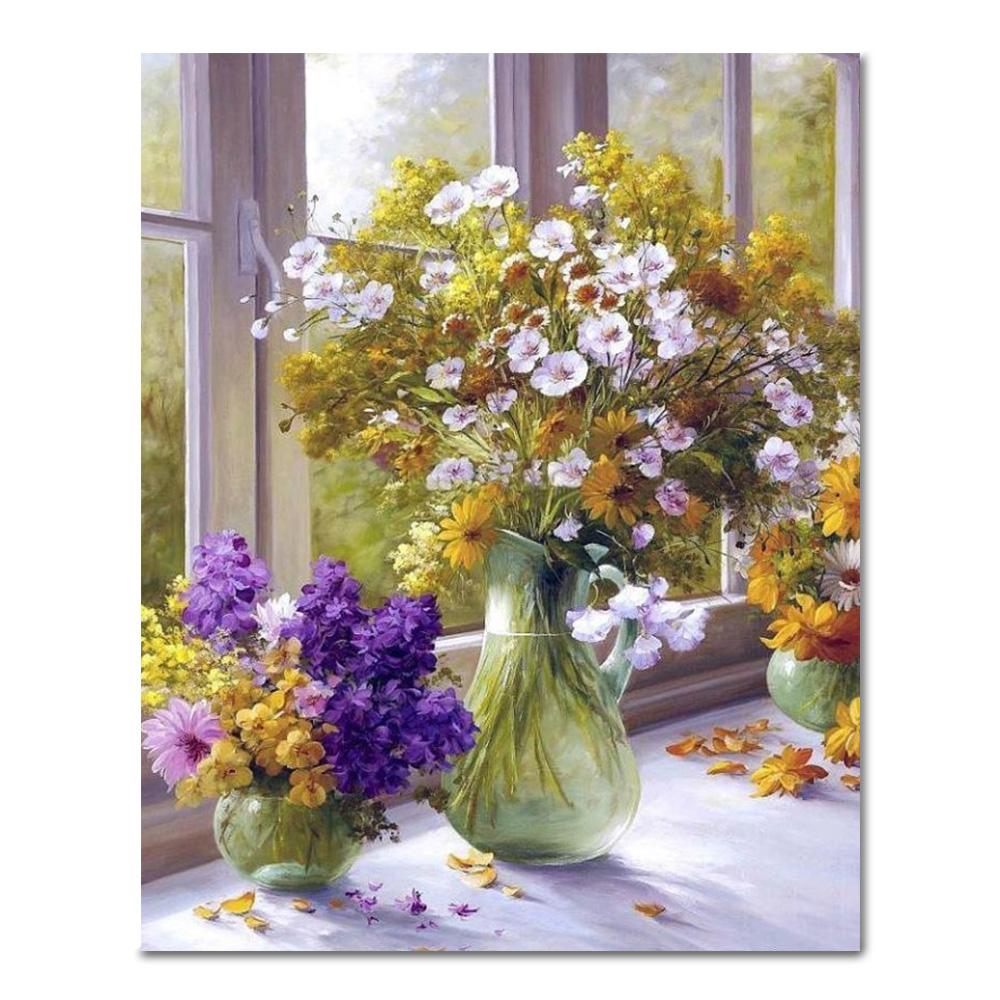 Malen nach Zahlen Blumen am Fenster