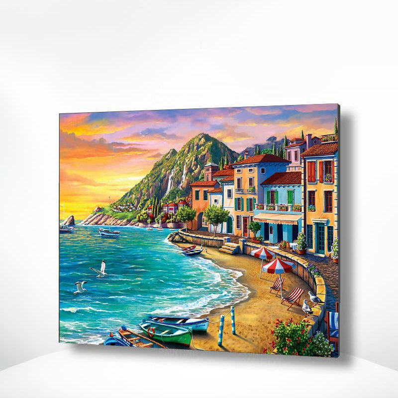 Malen nach Zahlen Bunte Häuser am Meer