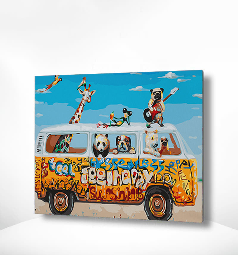 Malen nach Zahlen Bus mit Tieren