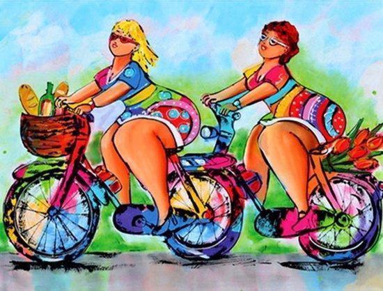 Malen nach Zahlen Dicke Damen mit Fahrrad