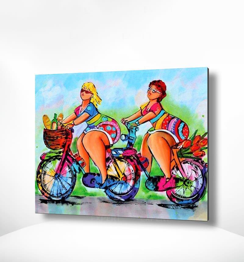 Malen nach Zahlen Dicke Damen mit Fahrrad