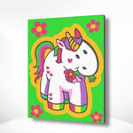 Malen nach Zahlen Einhorn mit roten Blumen