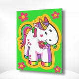 Malen nach Zahlen Einhorn mit roten Blumen