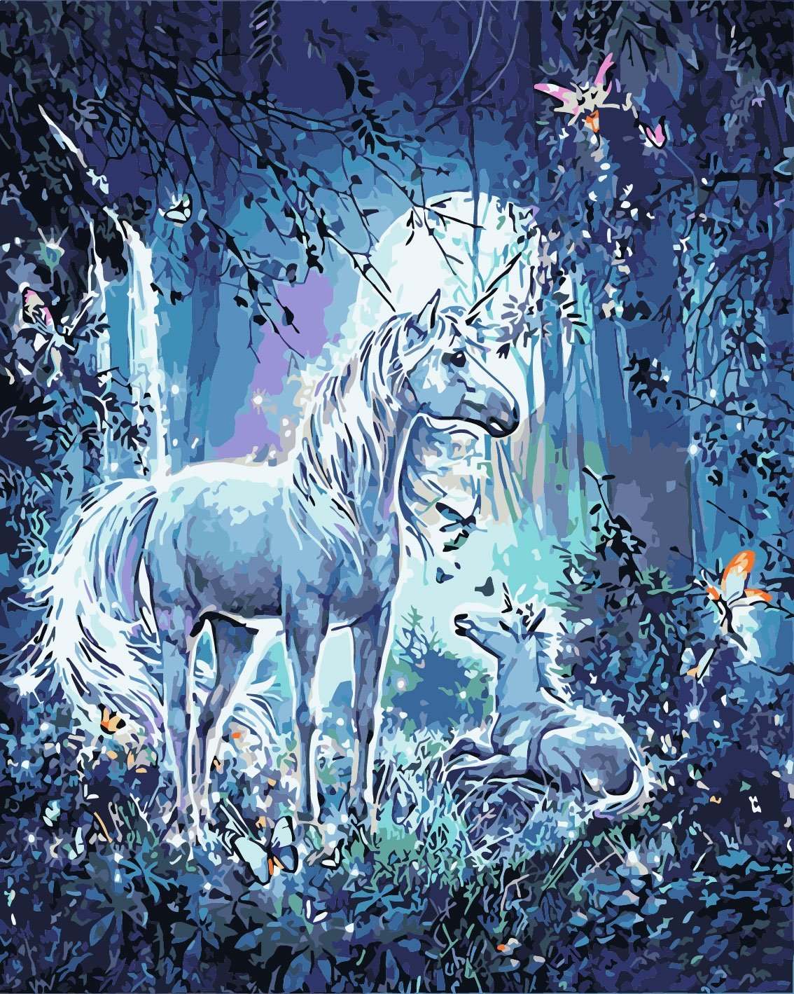 Malen nach Zahlen Einhörner im Wald